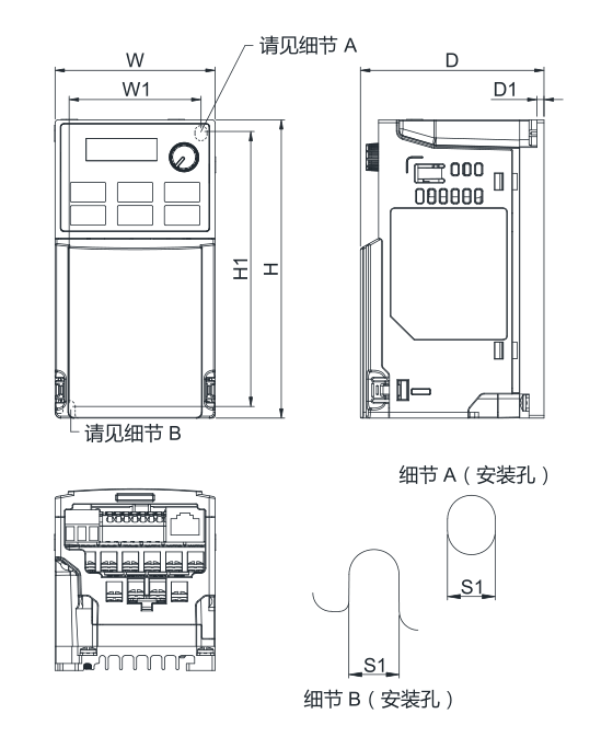 臺達變頻器 VFD1A6ME21ANNAA的安裝尺寸