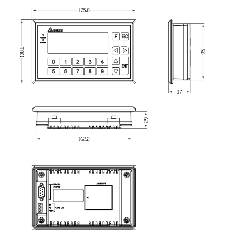 臺達文本顯示器TP04G-BL-C/ TP04G-BL-CU 的產品尺寸